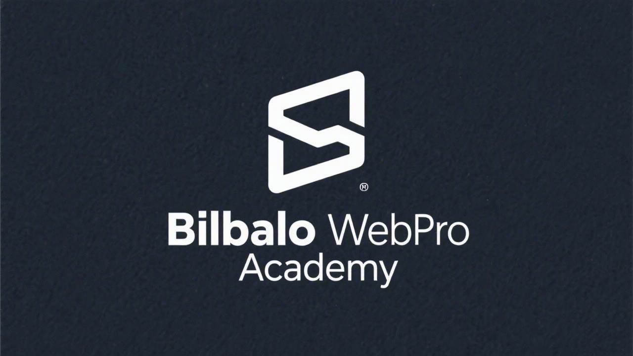 Simple modern logo for Bilbao WebPro Academy with clean sans-serif text and minimal geometric mark, designed for easy recognition and professional academy branding.